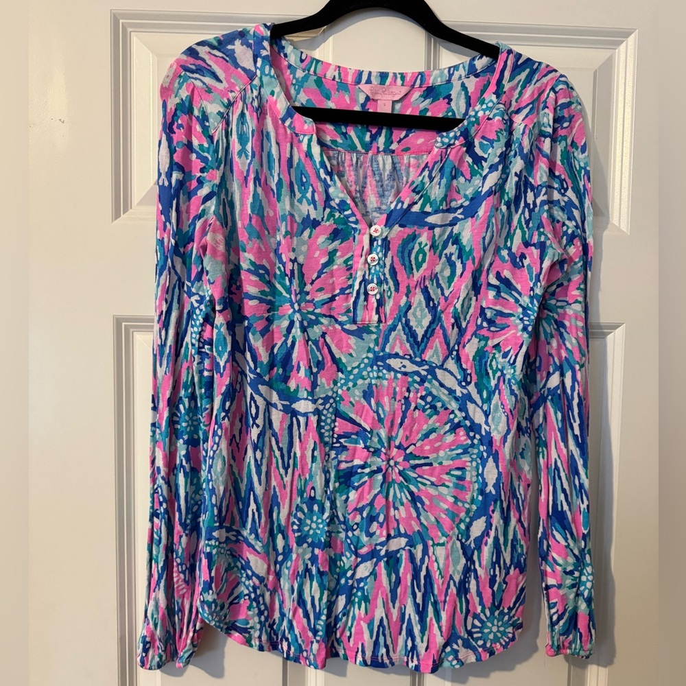 Lilly Pulitzer Lilias Tunic Top Tiki Pink Shake it Up Size Small
